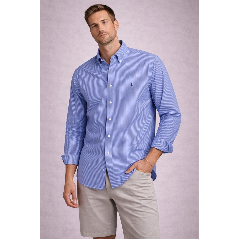 RALPH LAUREN Button Down Shirt Mens XXL Blue White Stripe Long Sleeve